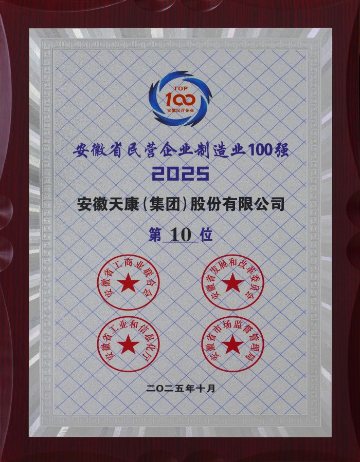 2025安徽省民營企業制造業100強第十